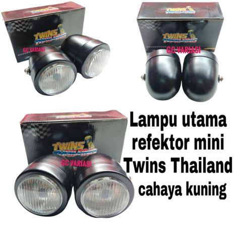 Jual HEADLAMP LAMPU DEPAN TWIN CAFERACER MINI UNIVERSAL REFLEKTOR LAMPU