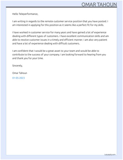 Cover Letter For Remote Customer Service Lazyapply