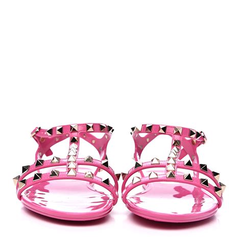 Valentino Pvc Jelly Rockstud Caged Sandals 37 Pink 536670