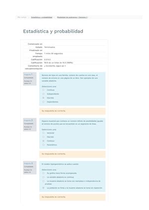 Modalidad de exámenes Semana 5 Revisión del intento estadistica y