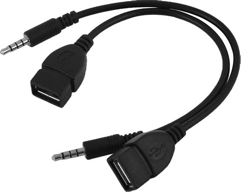 Uxcell Usb Female To Aux 35mm Male Jack Audio Data Charge Cable Black 2 Pcs