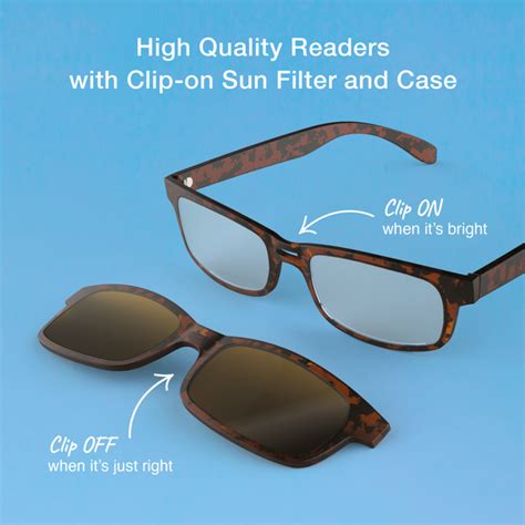 Sun Readers Reading Glasses With Clip On Uv Filter If