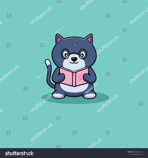 Cute Cat Reading Book Cartoon Vector Stock Vector (Royalty Free ...