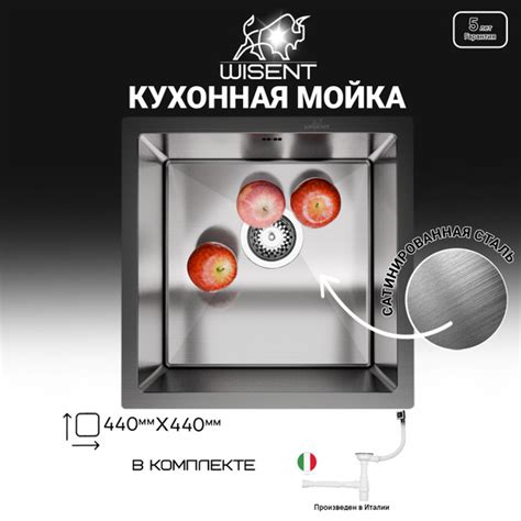 Мойка для кухни нержавеющая врезная 44*44 с итальянским сифоном Wisent ...