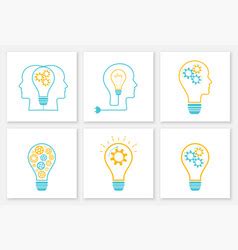 Head Silhouette Lightbulb Inspiration Concept Set Vector Image