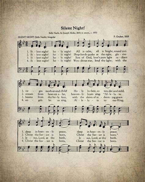 Silent Night Christmas Hymn Print Sheet Music Art Hymn Art Etsy