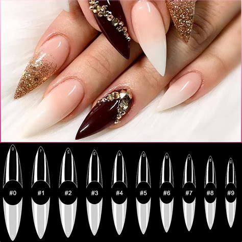 AORAEM Stiletto Nail Tips - 1000Pcs Acrylic False Nails Set with Bag (Short Clear+Natural)