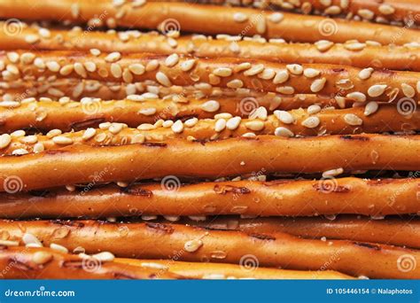 Breadsticks As Background. Stick Crackers Pattern Texture With Sesasme Seeds. Stock Photo ...