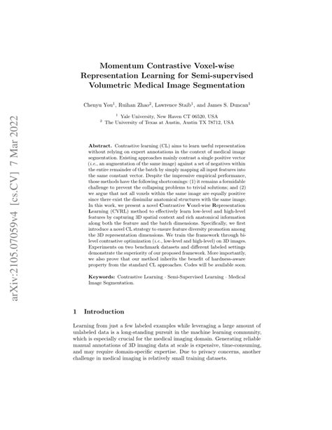 PDF Momentum Contrastive Voxel Wise Representation Learning For Semi