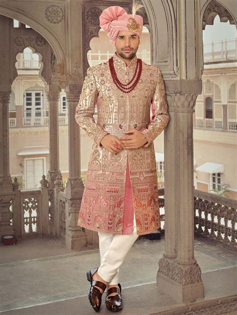 Buy Pink Zari Embroidered Sherwani For Groom Groom Sherwani Sherwani