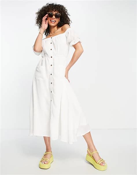 In The Style Jac Jossa Bardot Pocket Detail Midi Dress In White Asos