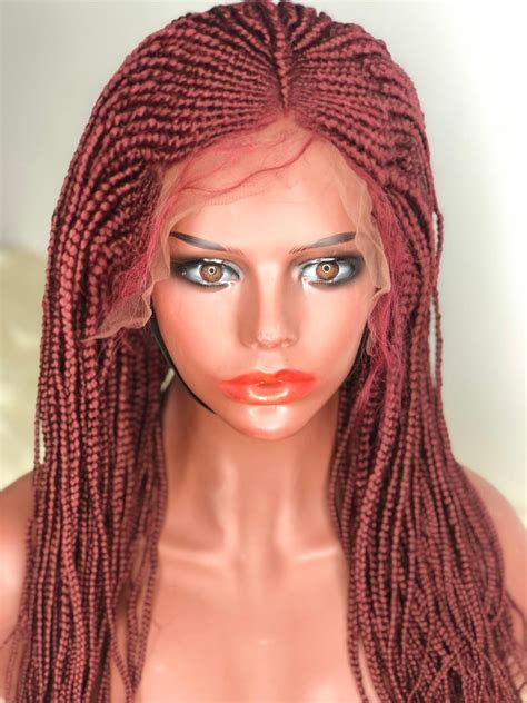 Braided Burgundy 99j Lace Frontal Wig Lace Wig Cornrow Etsy