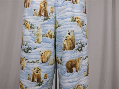 Polar Bear Print Pajama Pants Women Flannel Lounge Wear High Waist