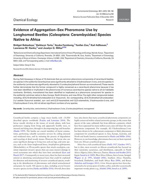 Evidence Of Aggregation Sex Pheromone Use By Longhorned Beetles