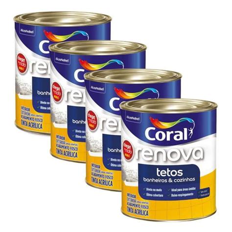 Kit 4uni Renova Tinta Acrilica Tetos Banheiros E Cozinha Branco Fosco