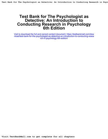 Test Bank For The Psychologist As Detective An Introduction To