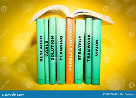 Problem Solving Theme Books With Relevant Words On Spine Stock Photo