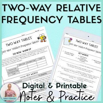 Two Way Relative Frequency Tables Guided Notes Practice Hw Th Grade