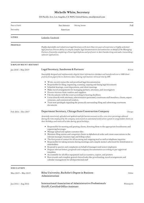 Secretary Resume And Writing Guide 12 Template Samples Pdf