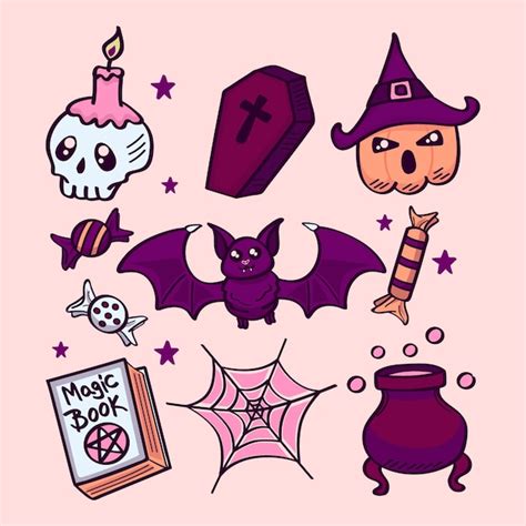 Colección De Elementos De Halloween Dibujados A Mano Vector Premium