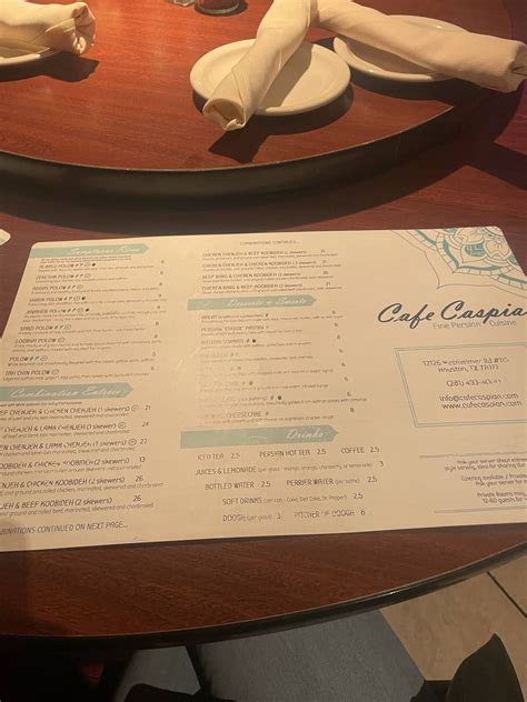 Menu at Cafe Caspian, Houston