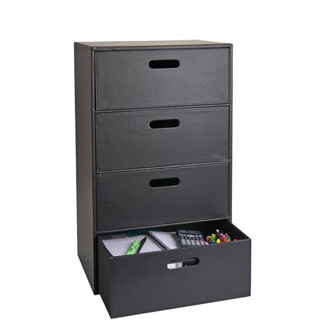 Wilko 4 Drawer Faux Leather Storage Tower Black Wilko