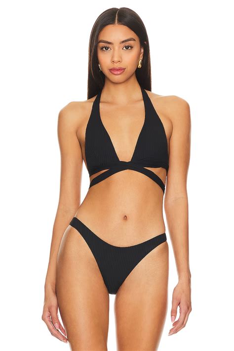 Vitamin A Sirena Wrap Bikini Top In Black EcoRib REVOLVE