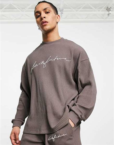 Asos Dark Future Co Ord Oversized Sweatshirt In Heavy Rib Jersey With