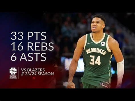 Giannis Antetokounmpo Pts Rebs Asts Vs Blazers Season