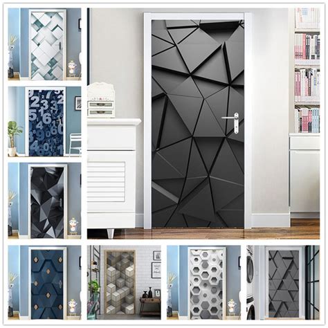 PVC Self Adhesive 3D Geometry Figure Door Stickers Home Design Mural Wood Door Decoration ...