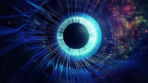 Premium AI Image Future Blue Eye Quantum Interface Linked Via