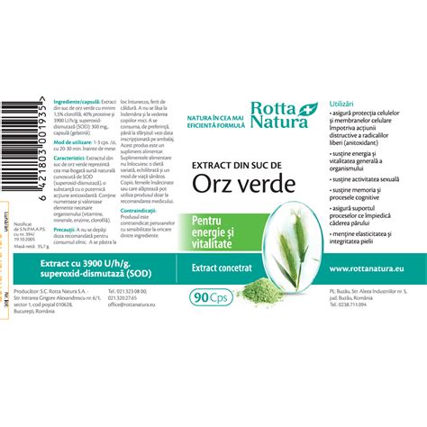 Extract Din Suc De Orz Verde 90 Capsule Rotta Natura Farmacia Tei