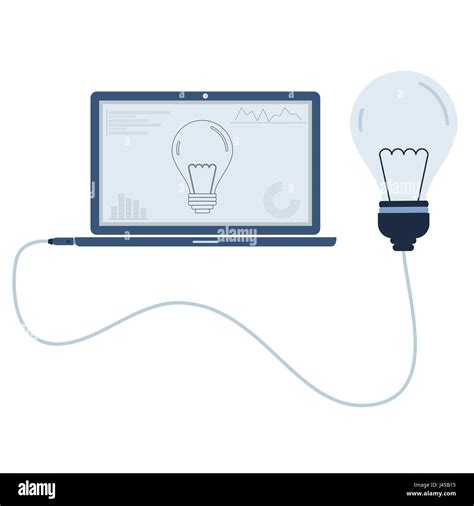 Light bulb connected to a laptop through a usb cable. Outline of the ...