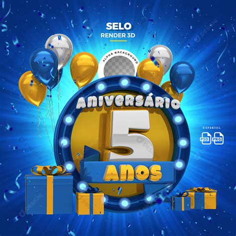 Selo 3d Aniversário 5 Anos Psd Png Transparente Sem Fundo Download