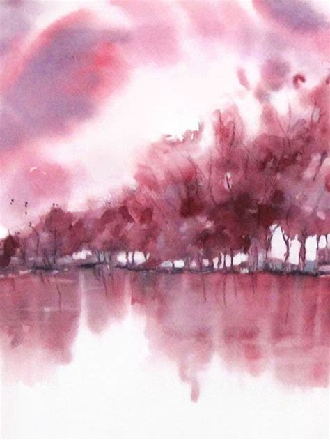 Red Wall Art Landscape Abstract Watercolor Painting Artwork | Etsy ...