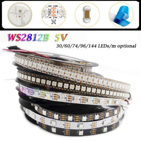 Addressable SMD 5050 RGB WS2812B LED Strip Light 30 60 74 96 144 Leds M