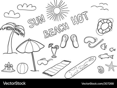 Beach doodles Royalty Free Vector Image - VectorStock