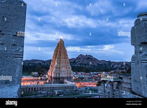 Shree Virupaksha Temple With Bright Dramatic Sky Background At Evening