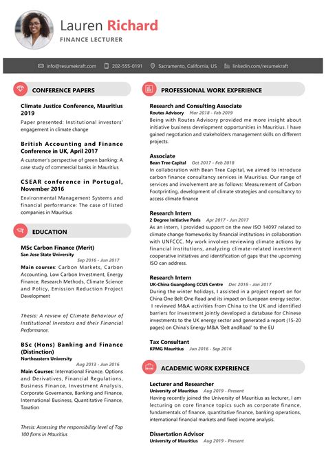 Finance Lecturer Resume Sample in 2025 - ResumeKraft