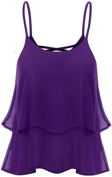 Purple Layered Chiffon Camisole Red Chiffon Shirt Chiffon Tank Tops