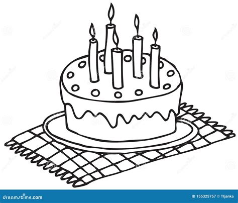 Hand Drawing Birthday Cake with Candles Stock Vector - Illustration of dessert, candle: 155325757