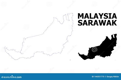 Vector Contour Dotted Map Of Sarawak With Caption Stock Vector