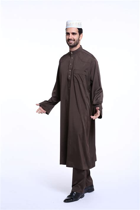 Men Muslim Fashion Kaftan Long Sleeve Robe Arab Loose Abaya Galabia