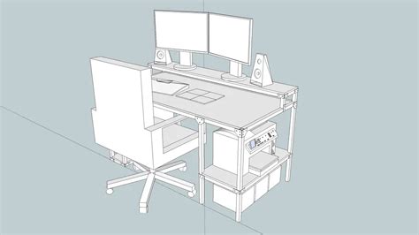 Dual Tri Monitor Computer Desk 3d Model