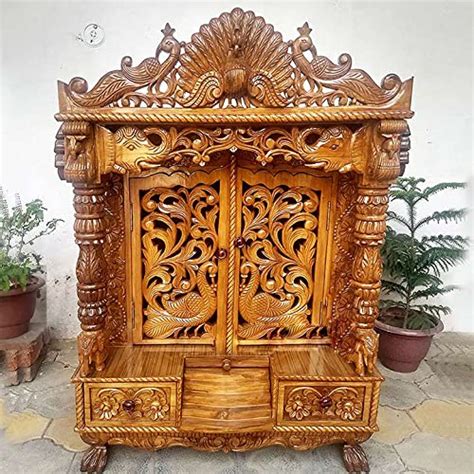 Buy Peacock Design Door Temple Teak Wood Wooden Temple Pooja Mandir