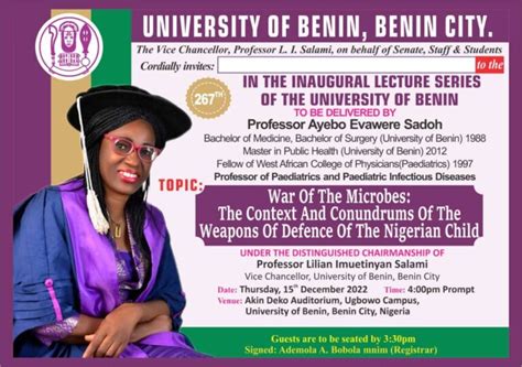 Invitation To The Th Inaugural Lecture Series Uniben News