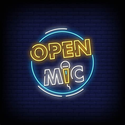 Premium Vector Open Mic Neon Signboard On Brick Wall