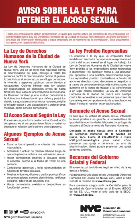 New York City Stop Sexual Harassment Act Notice Spanish Run Labor Law