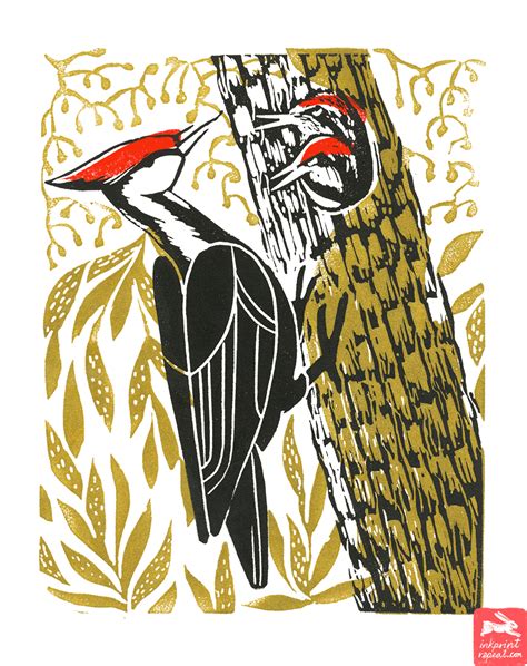 Ink Print Repeat Andrea Lauren Linocut Woodpecker Illustration