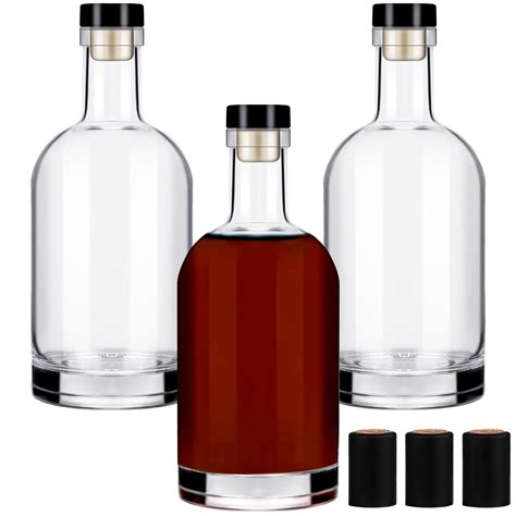 Liengoron Wine Bottles 3pcs Glass Bottles 750 Ml Glass Bottles With Lids 25 Oz Glass